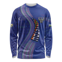 Custom Uzbekistan Football Long Sleeve Shirt Modern Glitch Art Style Huma Bird