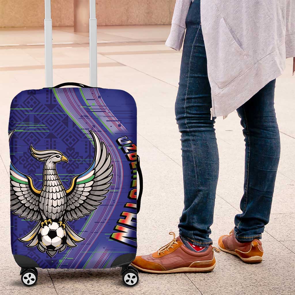 Uzbekistan Football Luggage Cover Modern Glitch Art Style Huma Bird