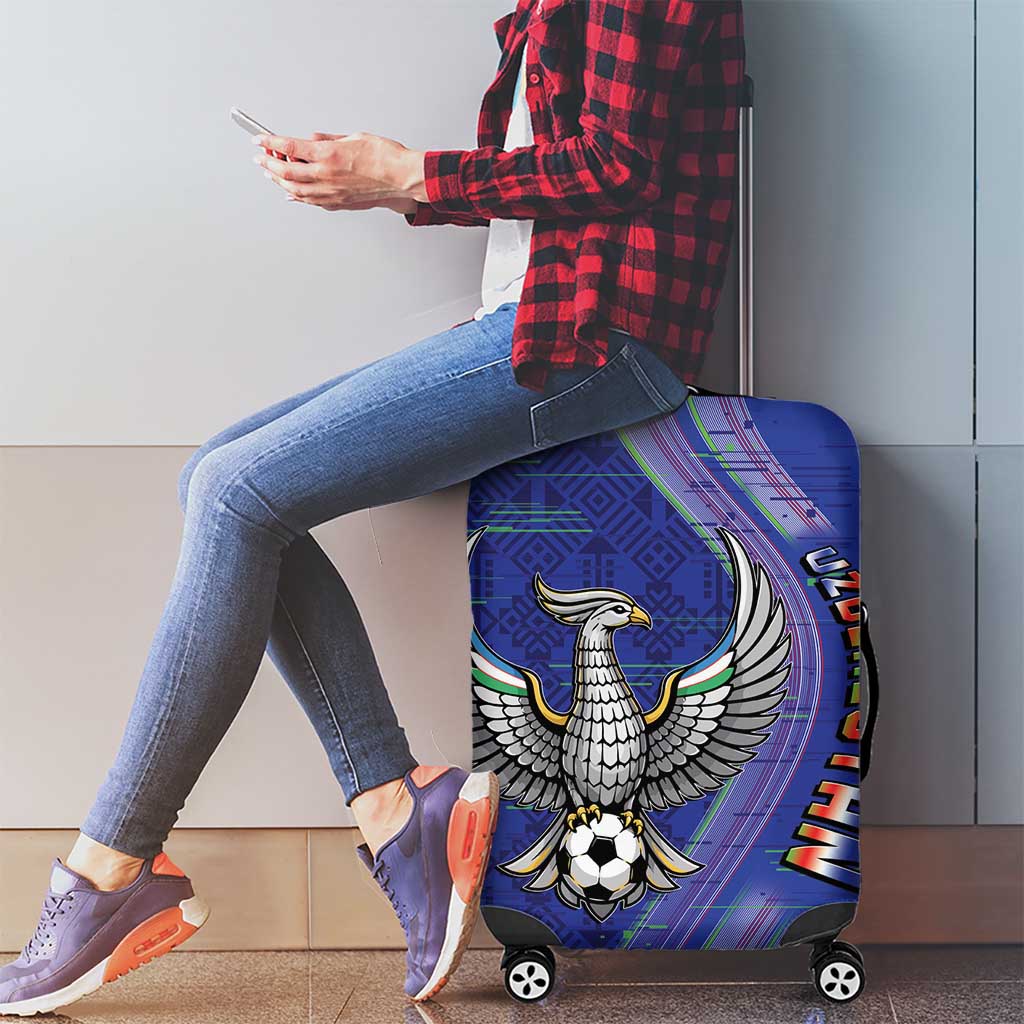 Uzbekistan Football Luggage Cover Modern Glitch Art Style Huma Bird