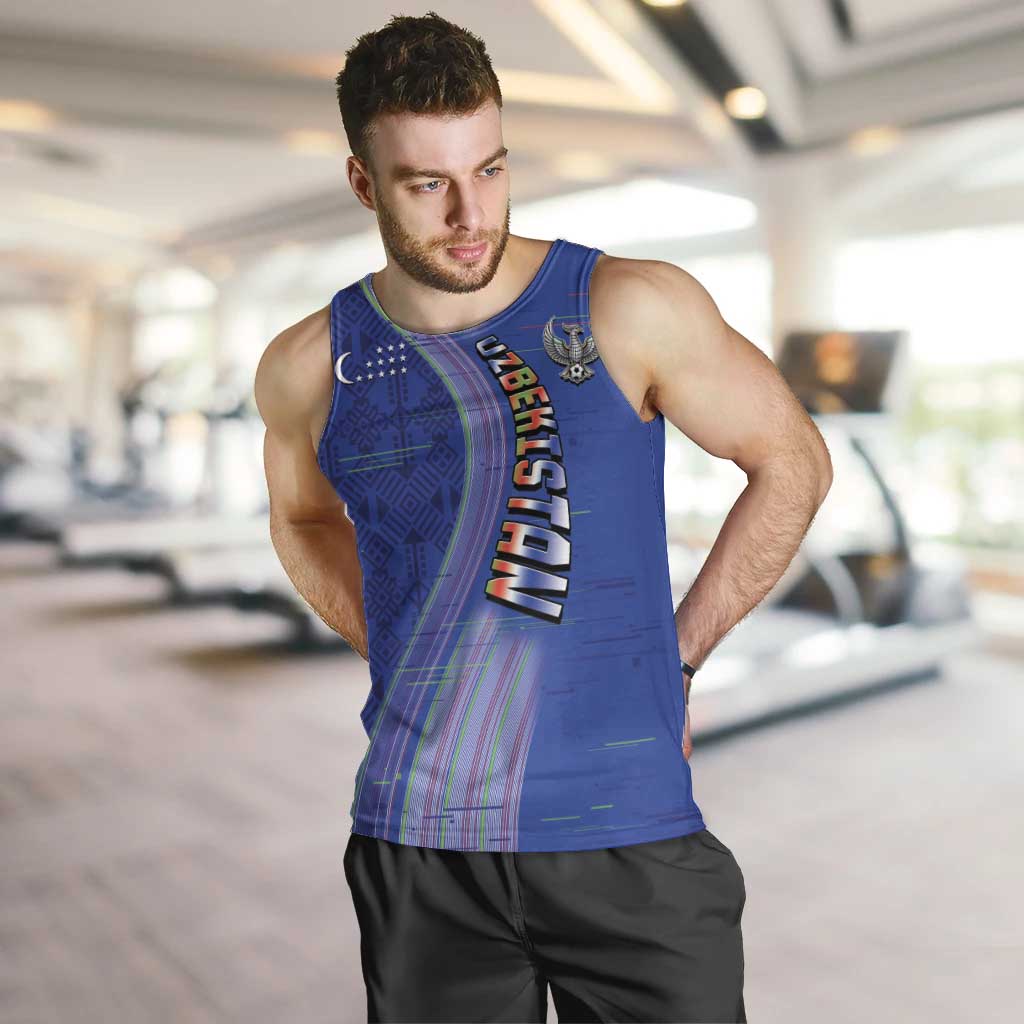 Custom Uzbekistan Football Men Tank Top Modern Glitch Art Style Huma Bird