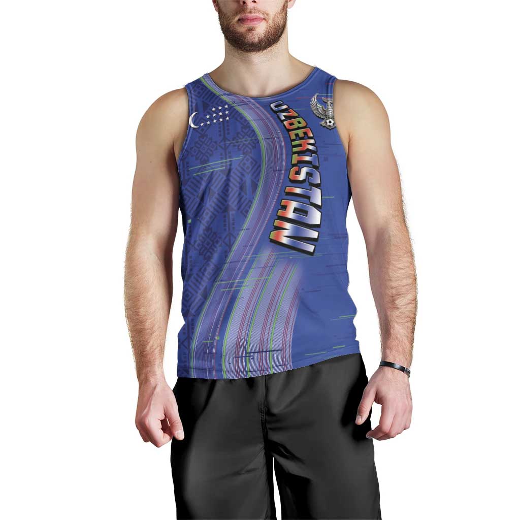 Custom Uzbekistan Football Men Tank Top Modern Glitch Art Style Huma Bird