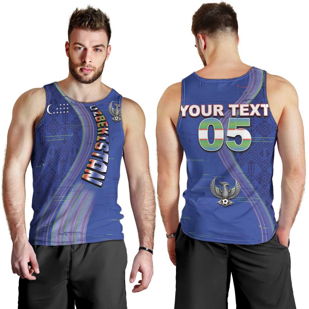 Custom Uzbekistan Football Men Tank Top Modern Glitch Art Style Huma Bird