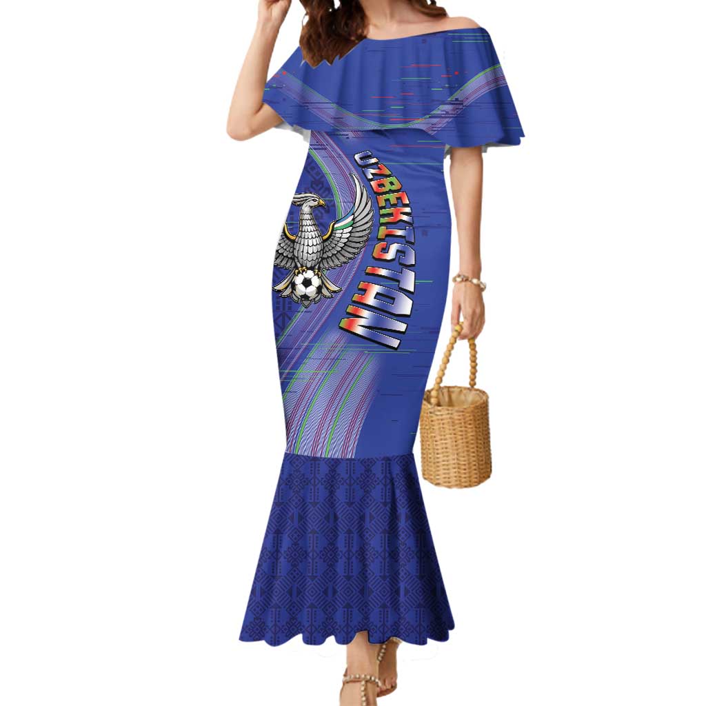 Custom Uzbekistan Football Mermaid Dress Modern Glitch Art Style Huma Bird