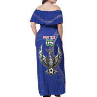 Custom Uzbekistan Football Off Shoulder Maxi Dress Modern Glitch Art Style Huma Bird