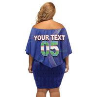 Custom Uzbekistan Football Off Shoulder Short Dress Modern Glitch Art Style Huma Bird