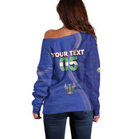 Custom Uzbekistan Football Off Shoulder Sweater Modern Glitch Art Style Huma Bird