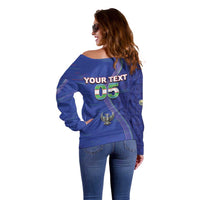 Custom Uzbekistan Football Off Shoulder Sweater Modern Glitch Art Style Huma Bird
