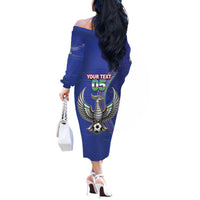 Custom Uzbekistan Football Off The Shoulder Long Sleeve Dress Modern Glitch Art Style Huma Bird