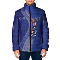 Custom Uzbekistan Football Padded Jacket Modern Glitch Art Style Huma Bird