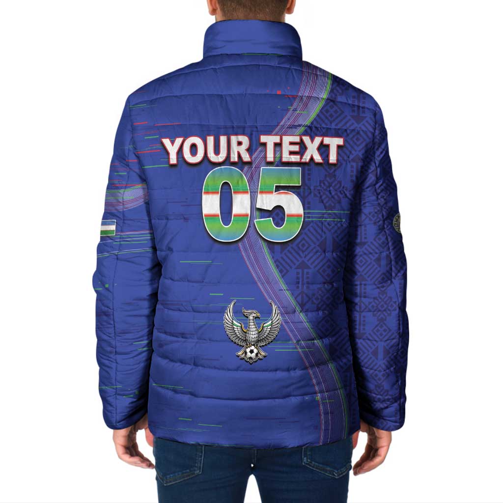Custom Uzbekistan Football Padded Jacket Modern Glitch Art Style Huma Bird