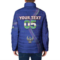 Custom Uzbekistan Football Padded Jacket Modern Glitch Art Style Huma Bird