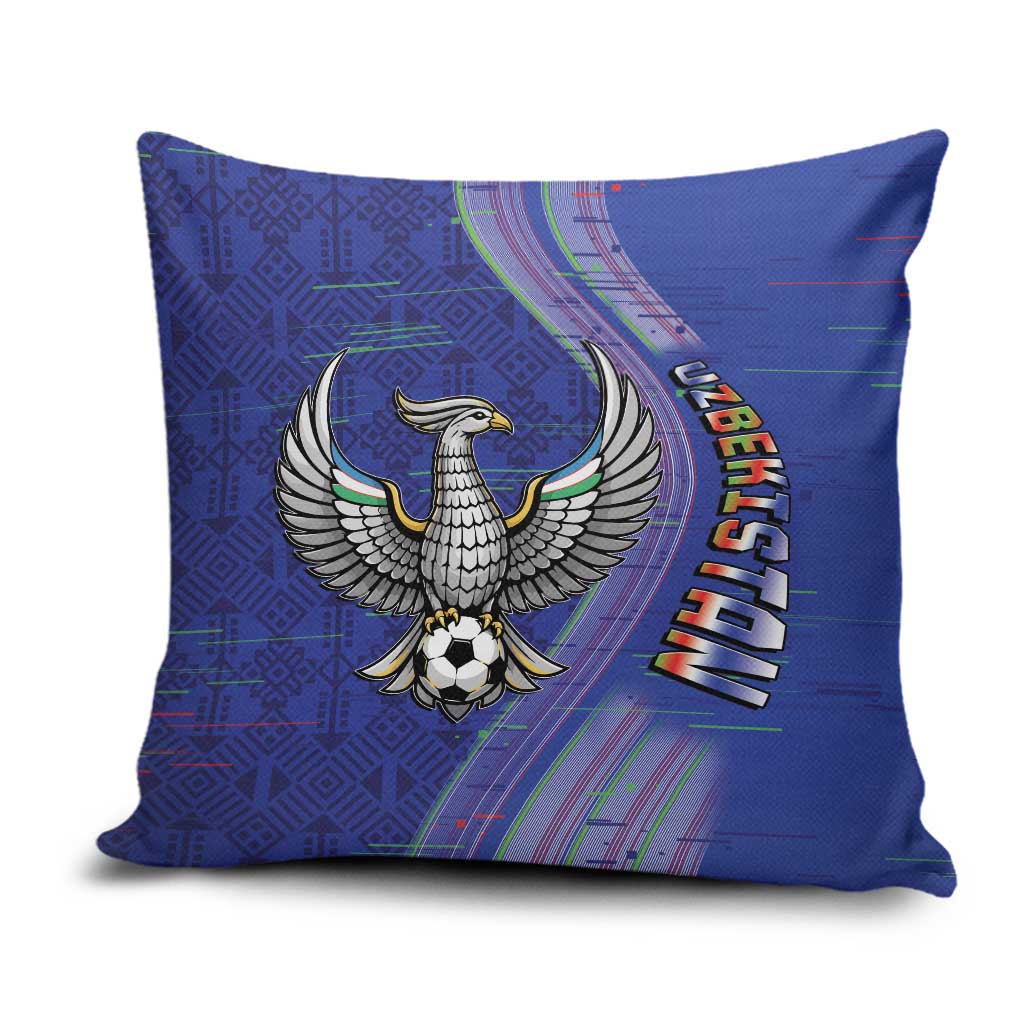 Uzbekistan Football Pillow Cover Modern Glitch Art Style Huma Bird
