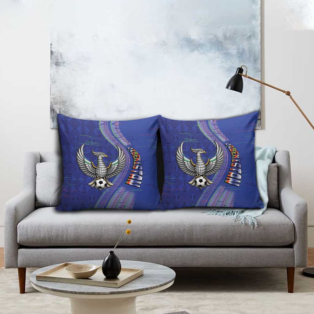 Uzbekistan Football Pillow Cover Modern Glitch Art Style Huma Bird
