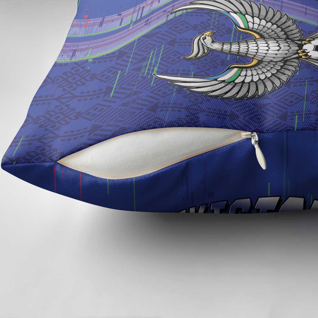 Uzbekistan Football Pillow Cover Modern Glitch Art Style Huma Bird