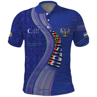 Custom Uzbekistan Football Polo Shirt Modern Glitch Art Style Huma Bird