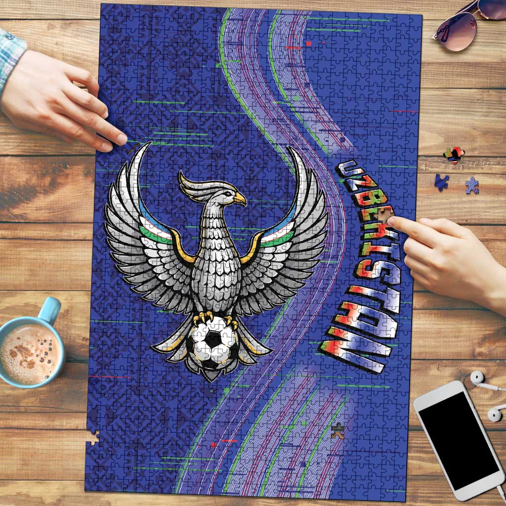 Uzbekistan Football Puzzle Modern Glitch Art Style Huma Bird