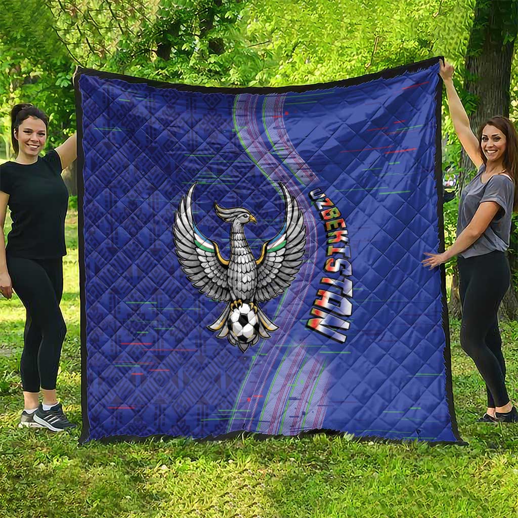 Uzbekistan Football Quilt Modern Glitch Art Style Huma Bird
