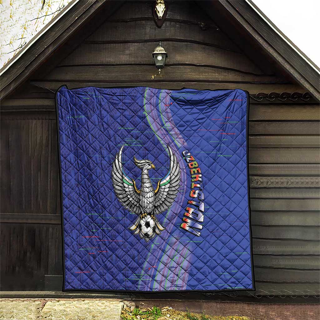 Uzbekistan Football Quilt Modern Glitch Art Style Huma Bird