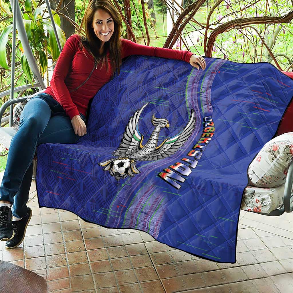 Uzbekistan Football Quilt Modern Glitch Art Style Huma Bird