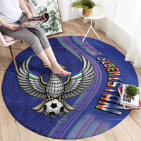 Uzbekistan Football Round Carpet Modern Glitch Art Style Huma Bird