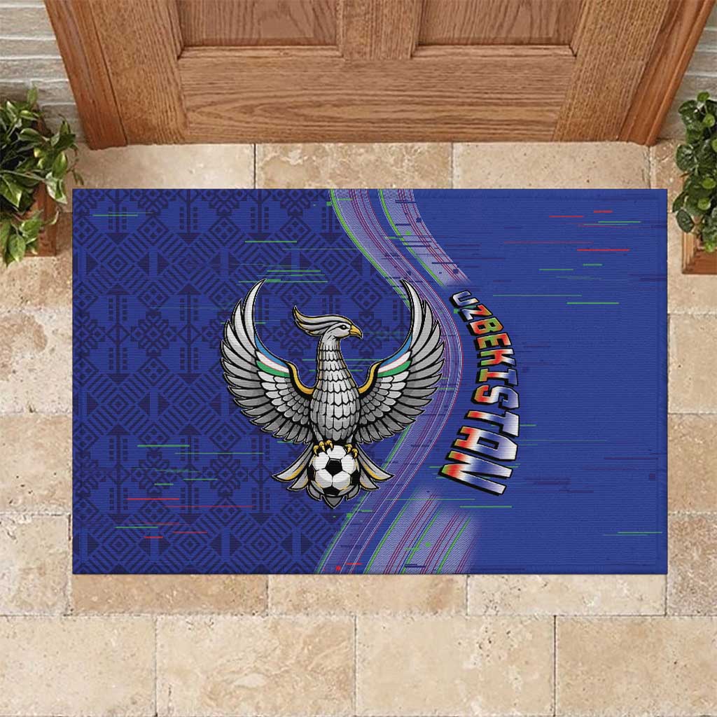 Uzbekistan Football Rubber Doormat Modern Glitch Art Style Huma Bird