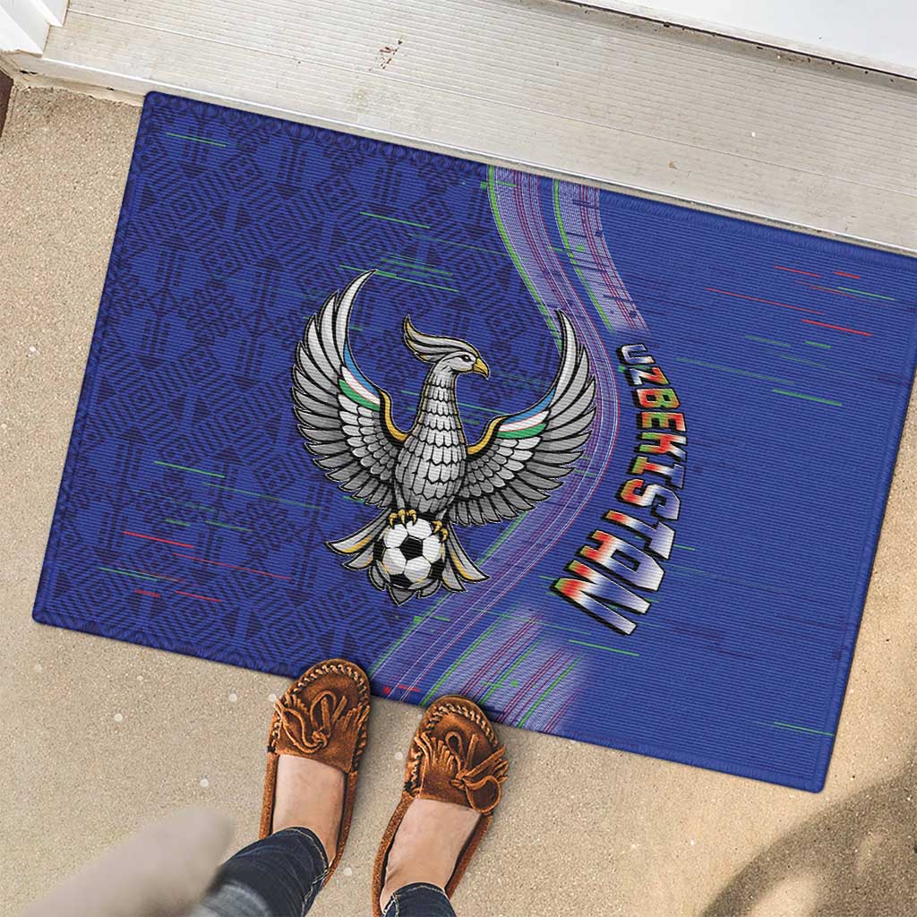 Uzbekistan Football Rubber Doormat Modern Glitch Art Style Huma Bird
