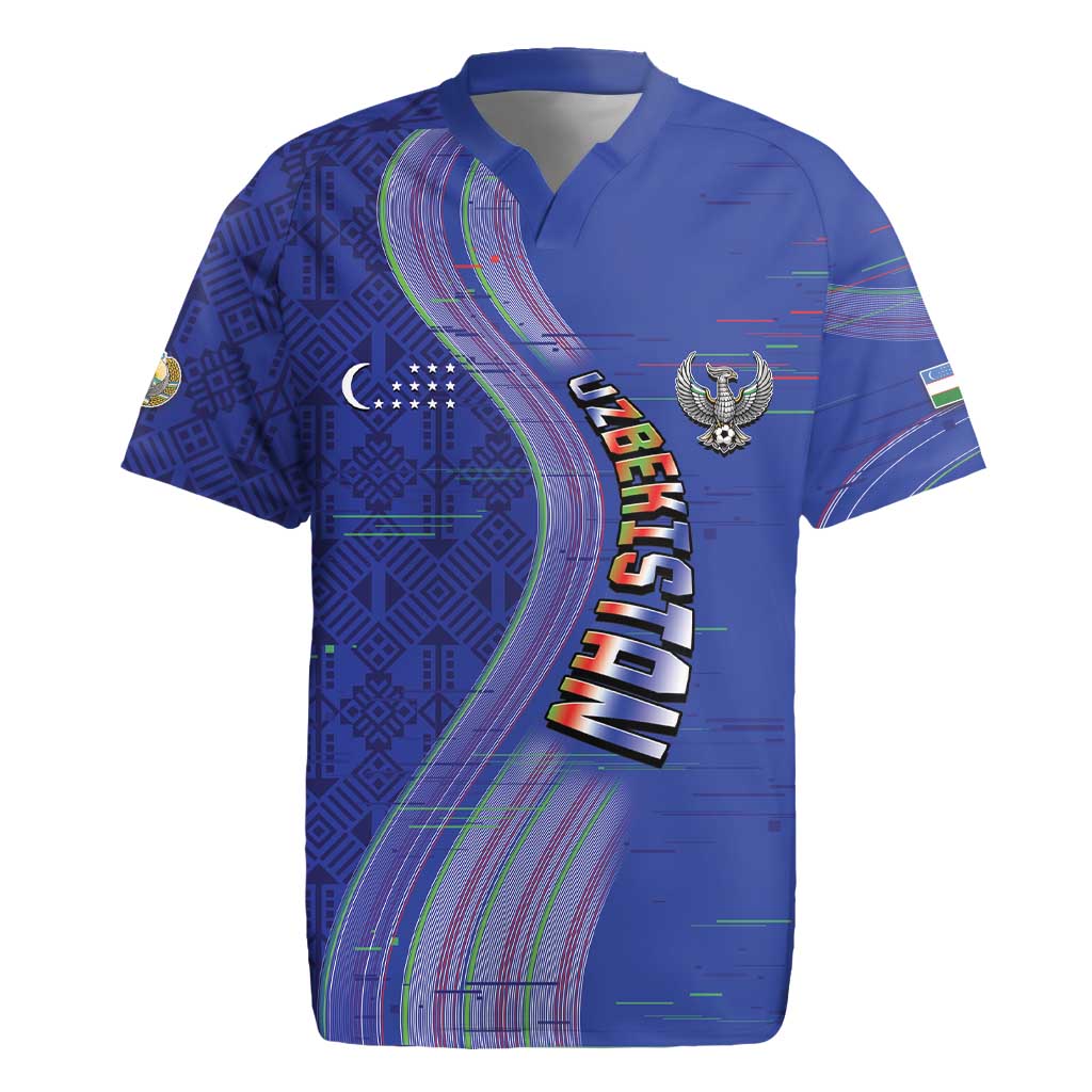 Custom Uzbekistan Football Rugby Jersey Modern Glitch Art Style Huma Bird