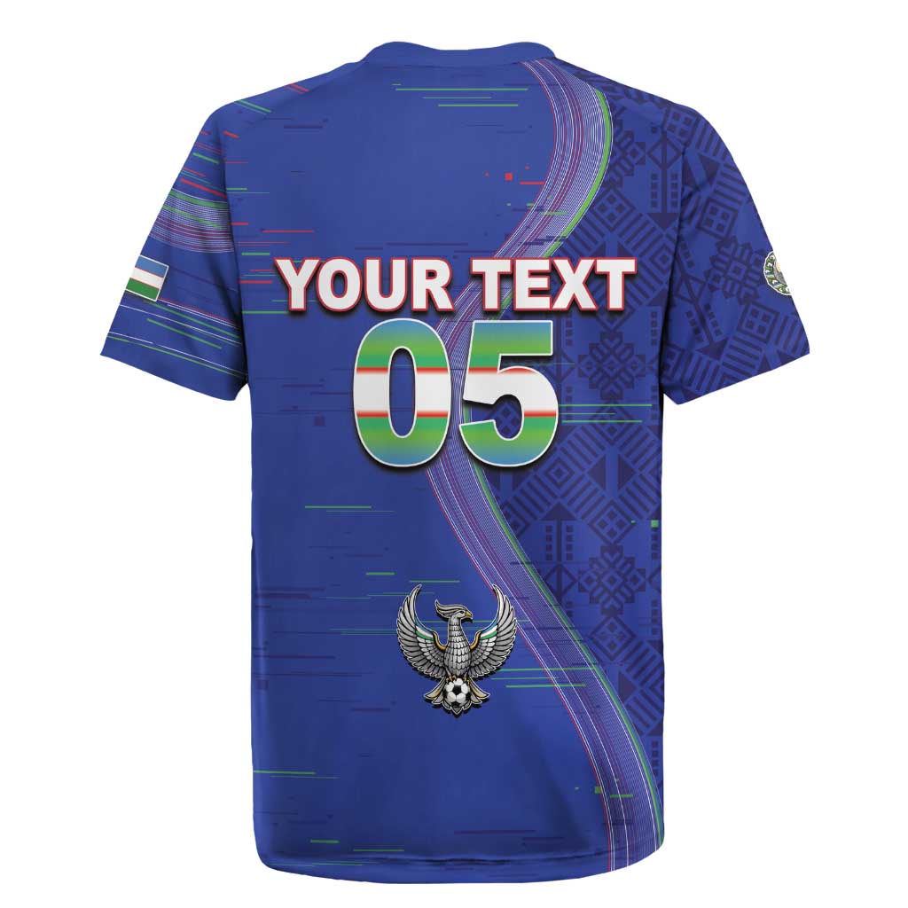 Custom Uzbekistan Football Rugby Jersey Modern Glitch Art Style Huma Bird