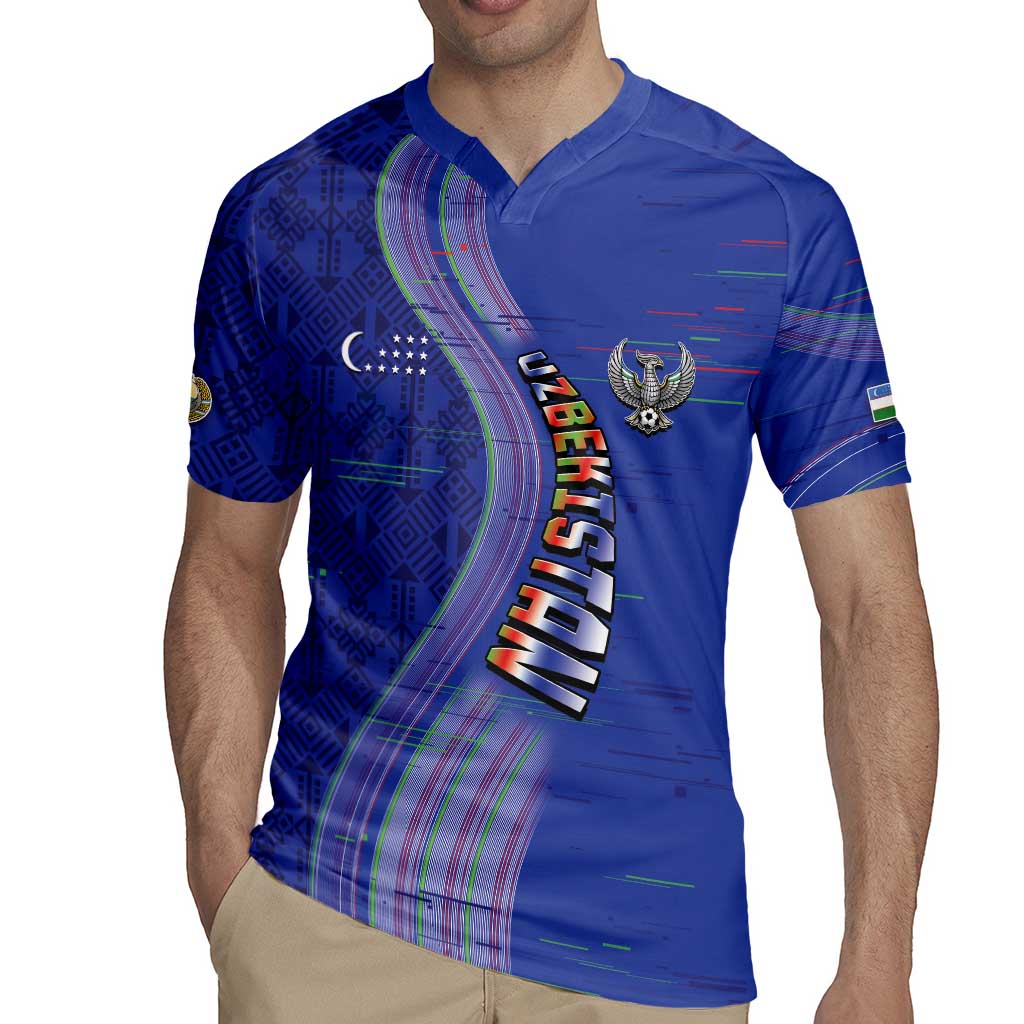 Custom Uzbekistan Football Rugby Jersey Modern Glitch Art Style Huma Bird
