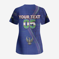 Custom Uzbekistan Football Scrub Top Modern Glitch Art Style Huma Bird
