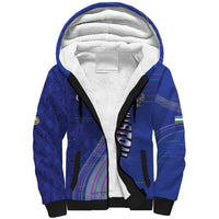 Custom Uzbekistan Football Sherpa Hoodie Modern Glitch Art Style Huma Bird