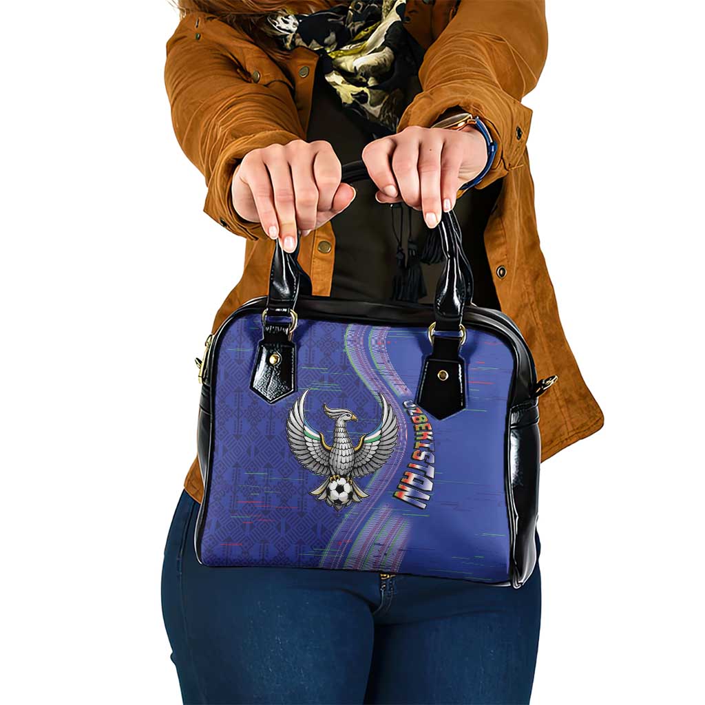 Uzbekistan Football Shoulder Handbag Modern Glitch Art Style Huma Bird