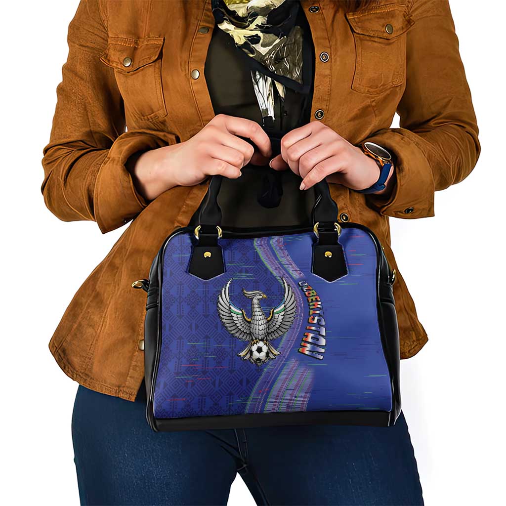 Uzbekistan Football Shoulder Handbag Modern Glitch Art Style Huma Bird