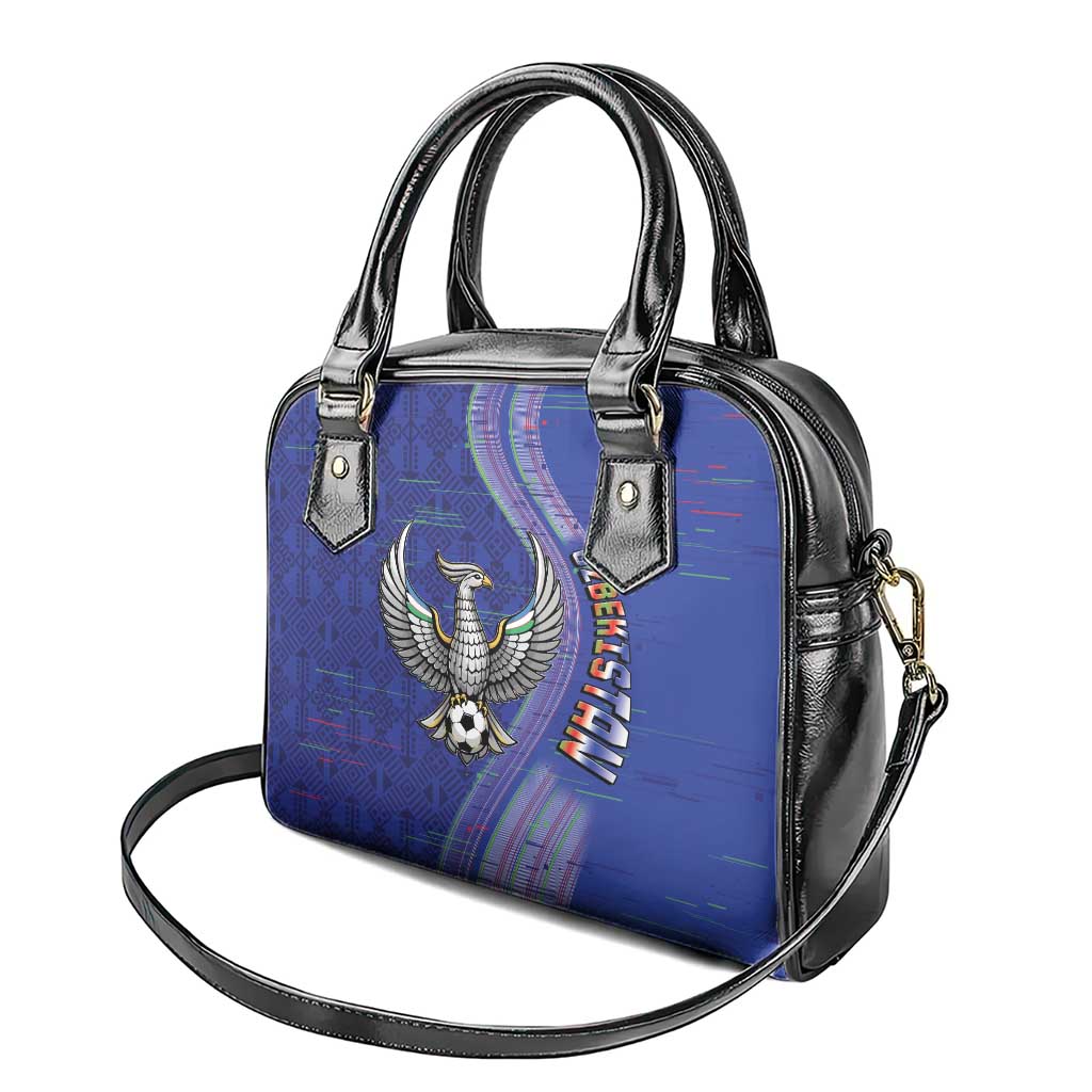 Uzbekistan Football Shoulder Handbag Modern Glitch Art Style Huma Bird