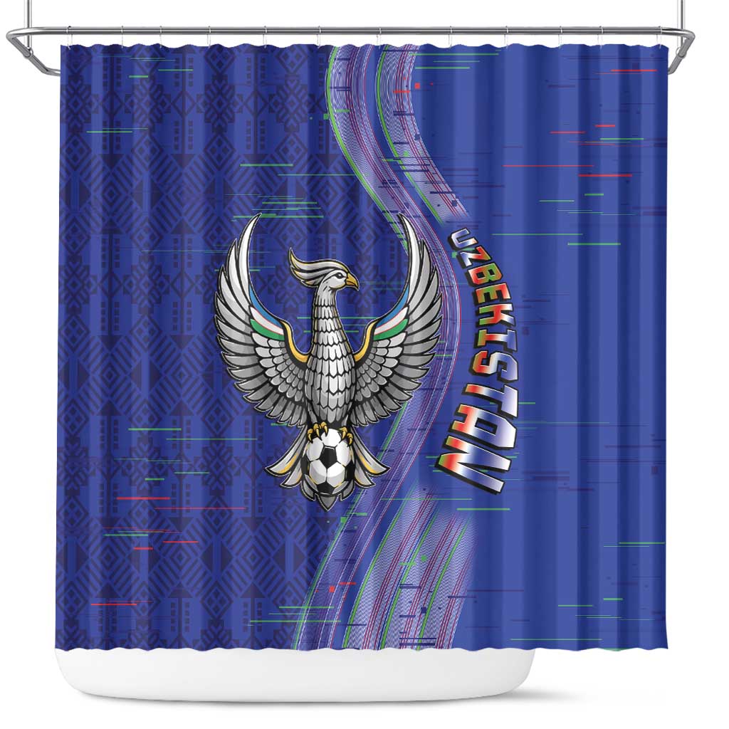 Uzbekistan Football Shower Curtain Modern Glitch Art Style Huma Bird