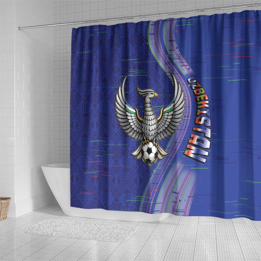 Uzbekistan Football Shower Curtain Modern Glitch Art Style Huma Bird