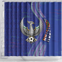 Uzbekistan Football Shower Curtain Modern Glitch Art Style Huma Bird