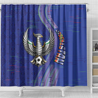Uzbekistan Football Shower Curtain Modern Glitch Art Style Huma Bird