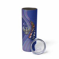 Custom Uzbekistan Football Skinny Tumbler Modern Glitch Art Style Huma Bird
