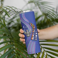 Custom Uzbekistan Football Skinny Tumbler Modern Glitch Art Style Huma Bird