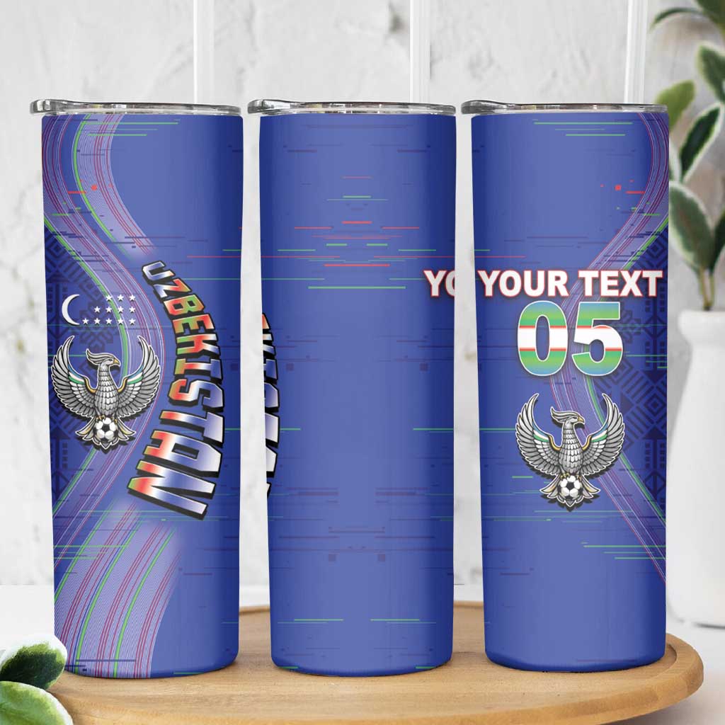 Custom Uzbekistan Football Skinny Tumbler Modern Glitch Art Style Huma Bird