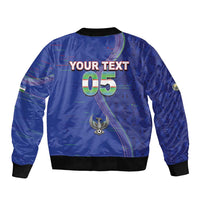 Custom Uzbekistan Football Sleeve Zip Bomber Jacket Modern Glitch Art Style Huma Bird