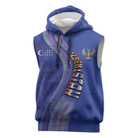 Custom Uzbekistan Football Sleeveless Hoodie Modern Glitch Art Style Huma Bird