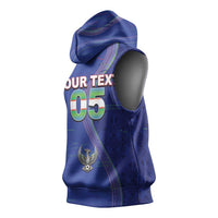 Custom Uzbekistan Football Sleeveless Hoodie Modern Glitch Art Style Huma Bird