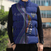 Custom Uzbekistan Football Sleeveless Puffer Jacket Modern Glitch Art Style Huma Bird