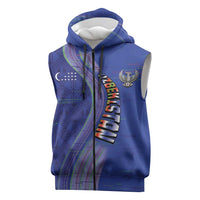 Custom Uzbekistan Football Sleeveless Zip Hoodie Modern Glitch Art Style Huma Bird
