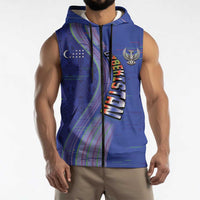Custom Uzbekistan Football Sleeveless Zip Hoodie Modern Glitch Art Style Huma Bird