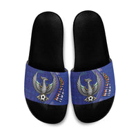 Uzbekistan Football Slide Sandals Modern Glitch Art Style Huma Bird