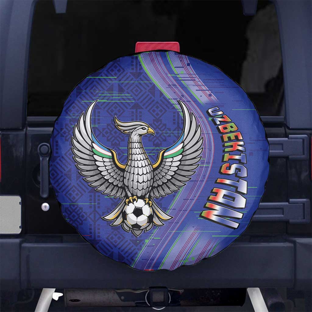 Uzbekistan Football Spare Tire Cover Modern Glitch Art Style Huma Bird