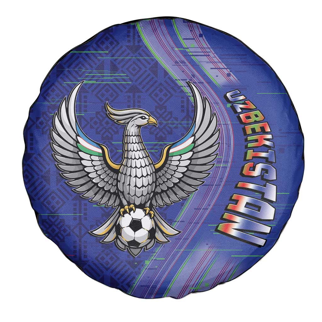 Uzbekistan Football Spare Tire Cover Modern Glitch Art Style Huma Bird